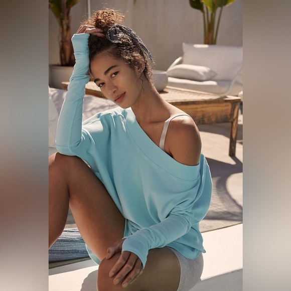 FP MOVEMENT Simply Layer Long Sleeve Open Back Oversized Top Blue Glow - Picture 3 of 14